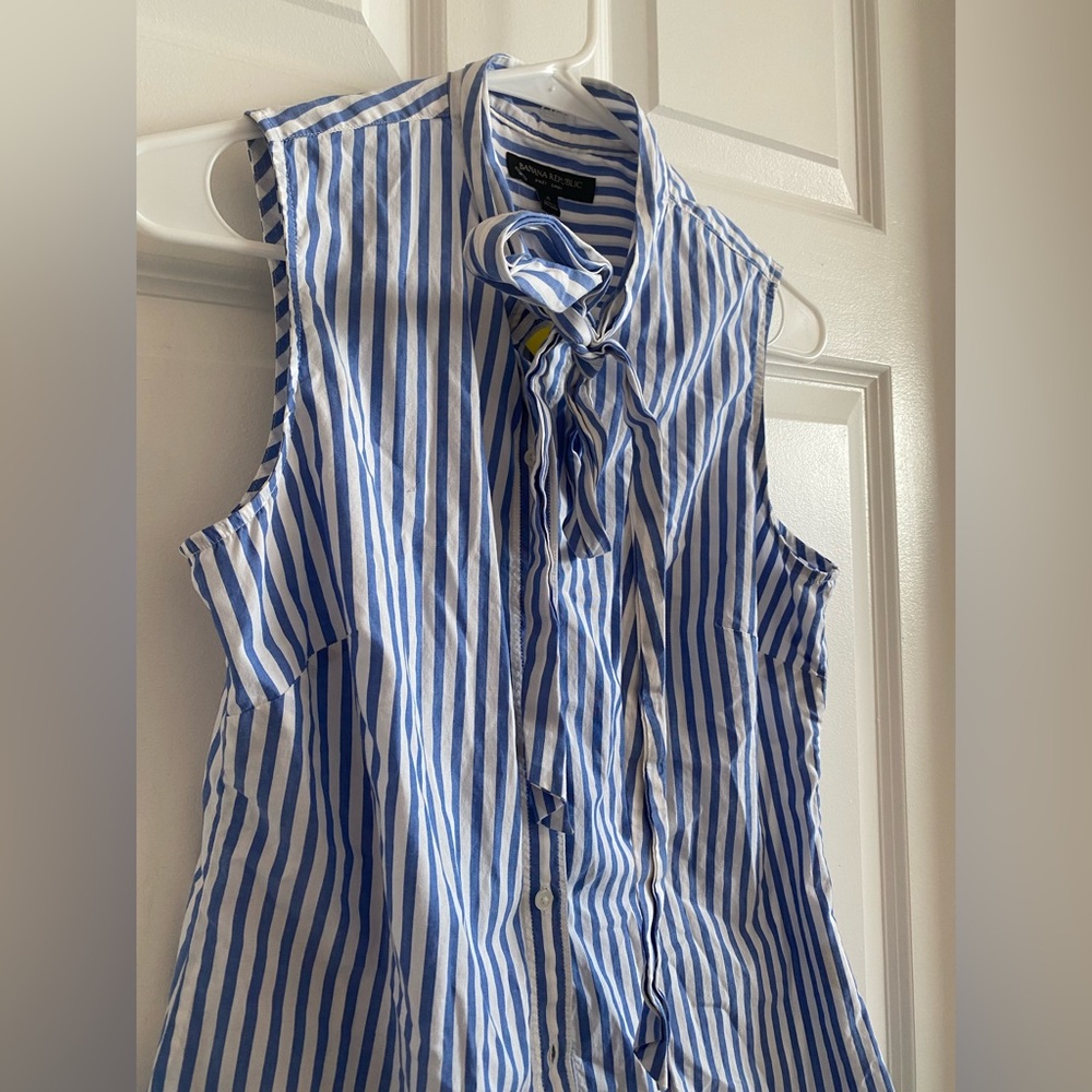Banana Republic Striped Sleeveless Bow Blouse - Picture 3 of 8